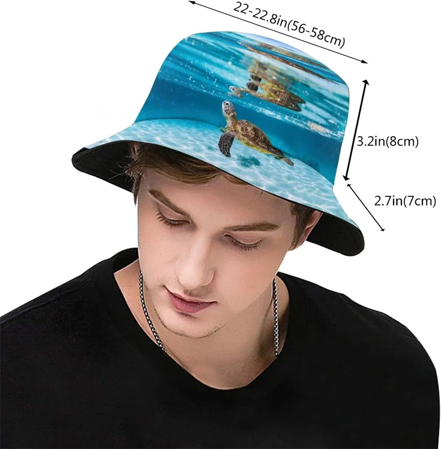 Turtle Bucket Hats Sea Animal Fishman Hat Cool Print Sun Hats Beach Hat Breathable Packable