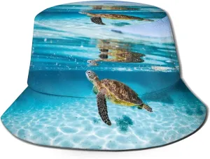 Turtle Bucket Hats Sea Animal Fishman Hat Cool Print Sun Hats Beach Hat Breathable Packable