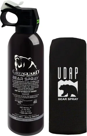 UDAP Griz Guard Bear Pepper Spray Self Defense Deterrent with Holster for Camping, Hiking, Fishing, Powerful Blast Pattern, 30 ft Fog Barrier, 380GG, 13.4 oz