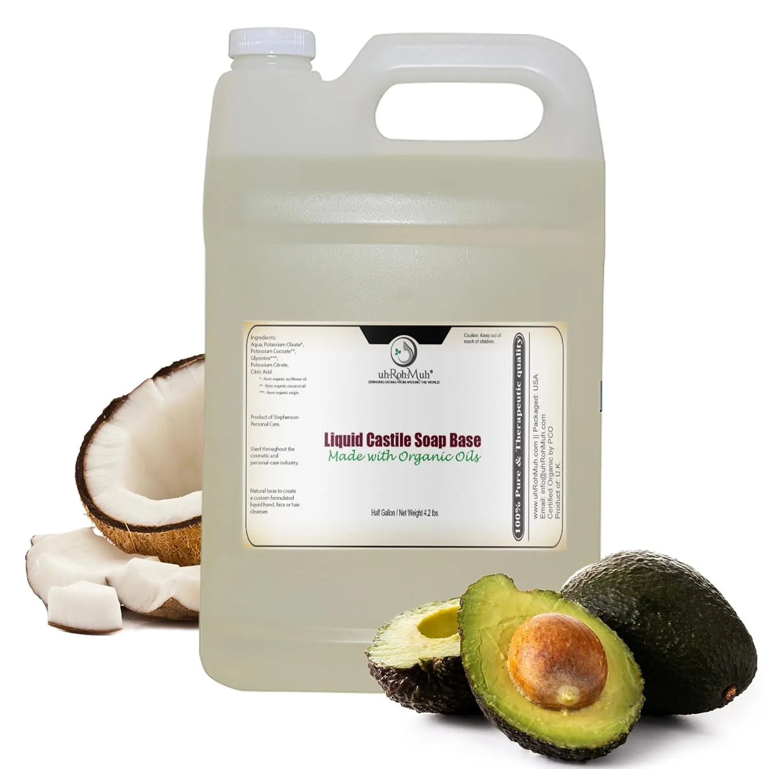 uh*Roh*Muh Organic Castile Liquid Soap - USDA Certified Versatile Soap Base for Soap Making | Gentle Skin Cleanser, Plant-Friendly Insect Spray, Pet Wash-Natural Ingredients(Net Wt:2kg/4.4lb)