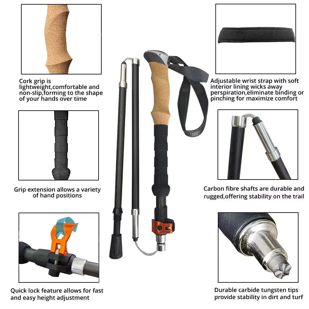 Ultralight Carbon Fiber Trekking Poles: Folding Hiking & Nordic Walking