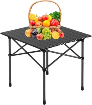 Ultralight Compact Camping Table, Foldable Aluminum Table with Carry Bag, Perfect for Beach, Travel, Boat, and Outdoor Adventures Black 50×53×50cm/19.7×20.9×19.7in