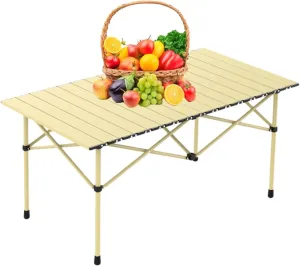 Ultralight Compact Camping Table, Foldable Aluminum Table with Carry Bag, Perfect for Beach, Travel, Boat, and Outdoor Adventures Light Yellow 95×55×50cm/37×21×19.7in