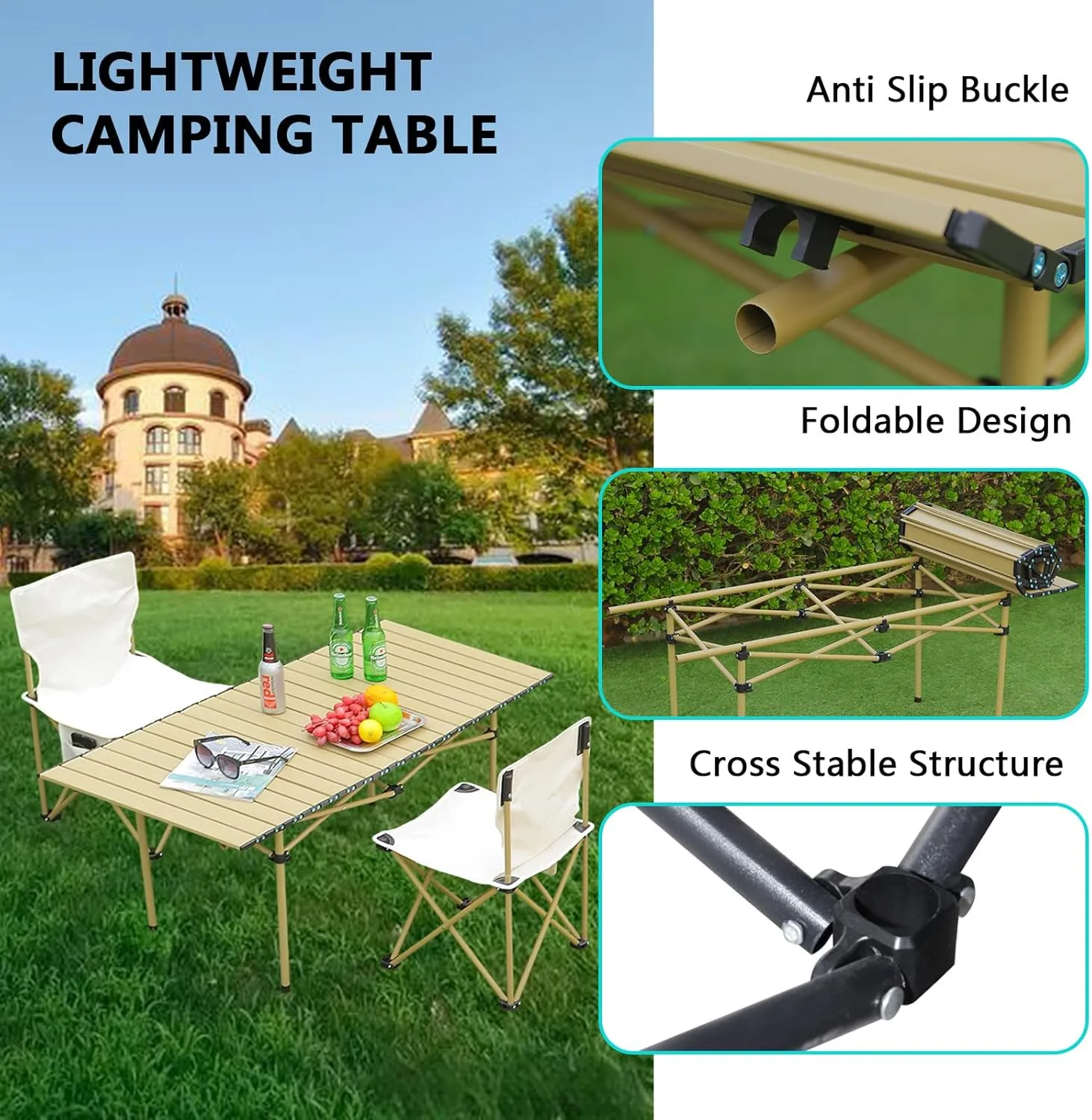 Ultralight Compact Camping Table, Foldable Aluminum Table with Carry Bag, Perfect for Beach, Travel, Boat, and Outdoor Adventures Light Yellow 95×55×50cm/37×21×19.7in