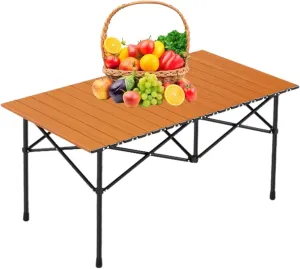Ultralight Compact Camping Table, Foldable Aluminum Table with Carry Bag, Perfect for Beach, Travel, Boat, and Outdoor Adventures Wood Color 95×55×50cm/37×21×19.7in