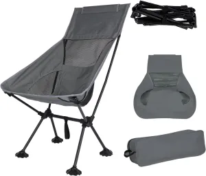 Ultralight High-Back Camping Chair - Portable Folding Backpacking Chair with Anti-sag Footmuffs, Supports up to 300 lbs, Compact and Durable for Outdoor Activities - Grey