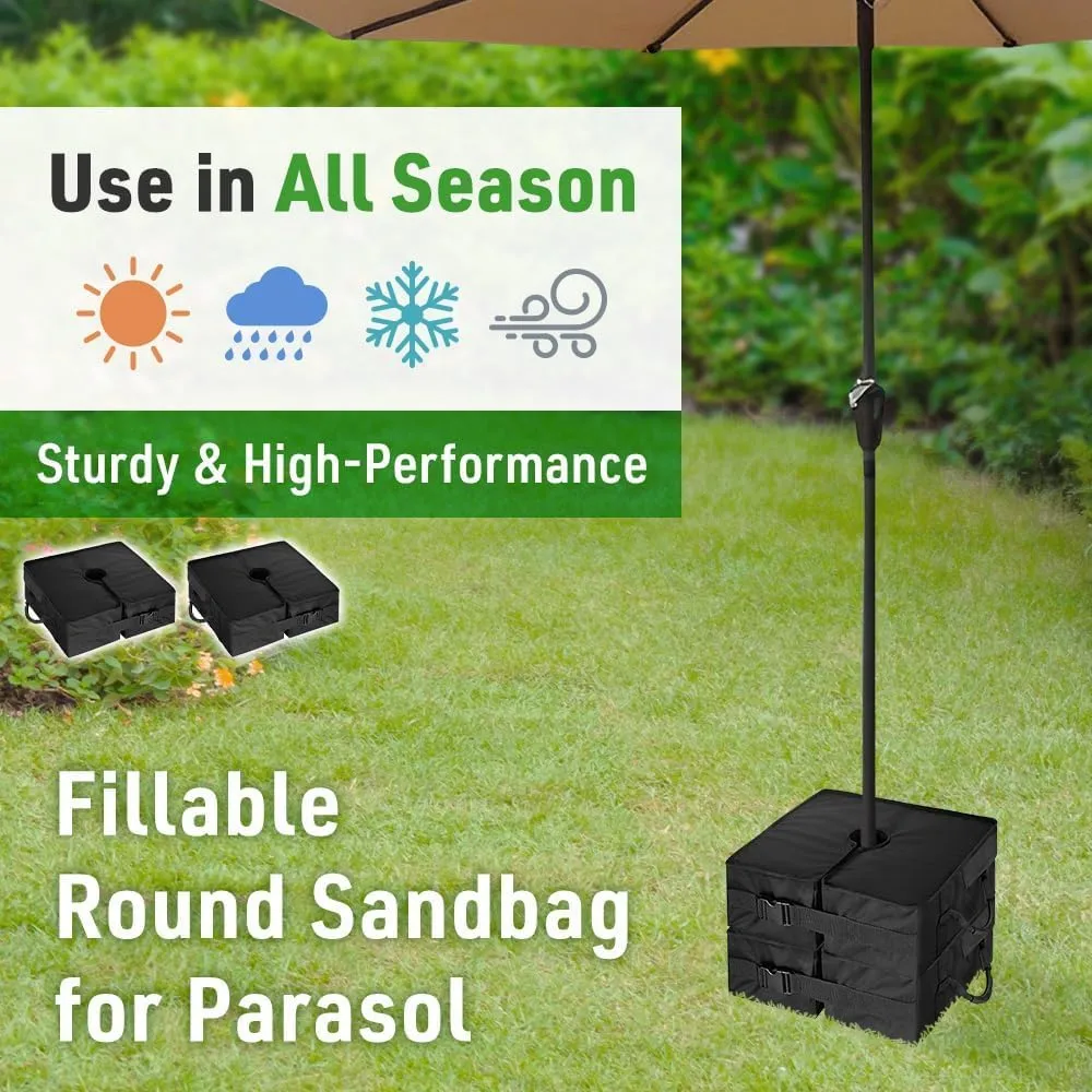 Umbrella Base Weight Sand Bag Fillable 180 lbs Set of 2, Soft Standard Sandbag for Outdoor Patio Parasol Stand Easy Set Up, Removable Black Square