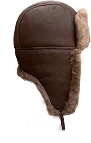 Unisex Sheepskin Trapper Hat Russian Ushanka Aviator Fur hat Winter hat