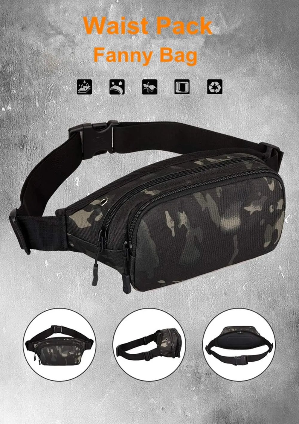 UNISTRENGH Fanny Pack Tactical Military Waist Pack Bag Waterproof Hip Belt Pouch for Outdoor Hunting Camping Trekking Climbing Bumbag