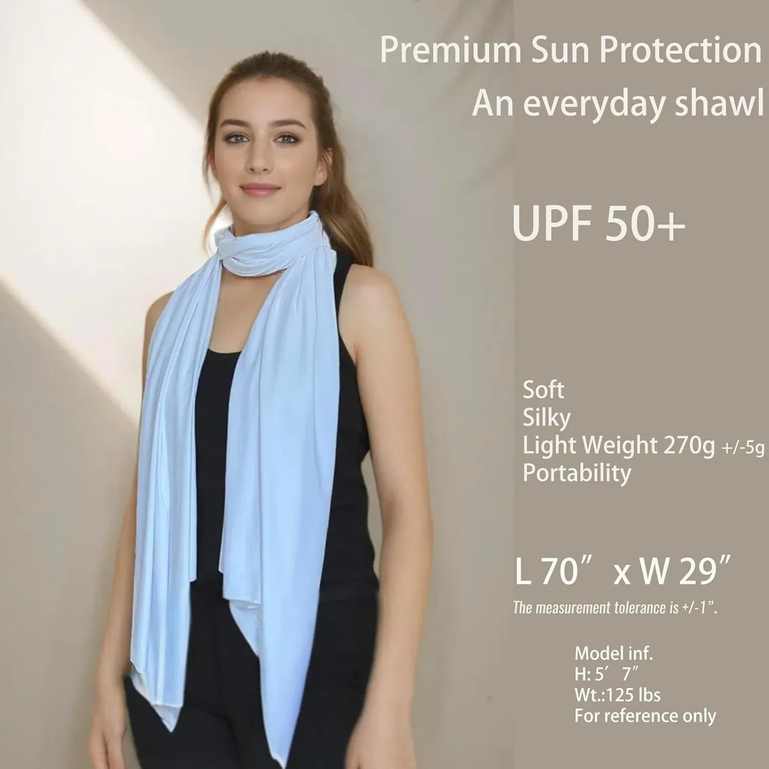 UPF 50  Sun Protection Beach Wraps and Pashminas for Women Travel Scarf Blanket Outdoor Summer UV White Shawl