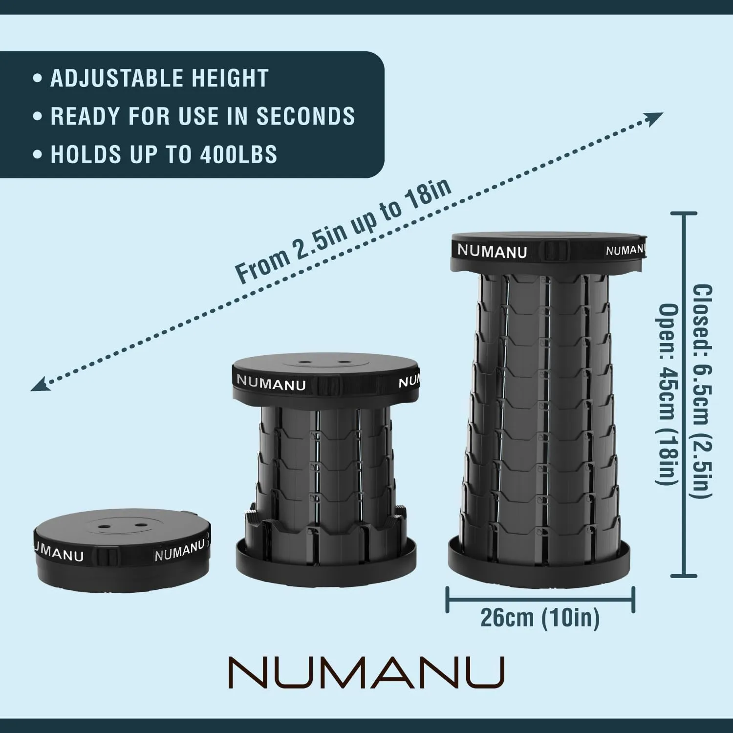 Upgraded Collapsible Stool - Lightweight, Sturdy, Portable Adjustable Telescopic Folding Stool for Adults, Retractable Camping Chair Telescoping Seat or Footrest for Home & Outdoors, Max 400lb