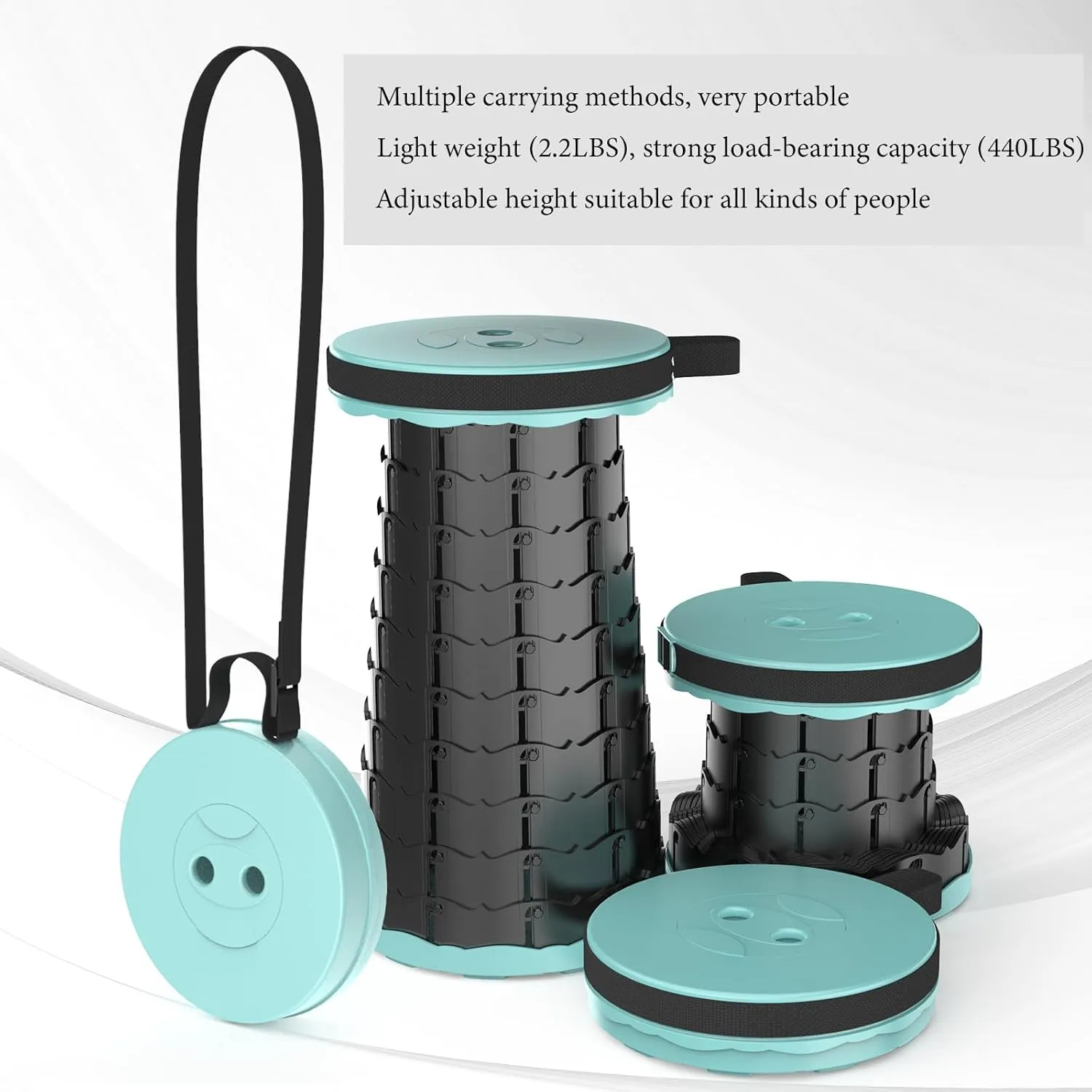 Upgraded Collapsible Stool, Lightweight Yet Sturdy with Load Capacity 400lbs, Portable Folding Telescoping Stool for Camping, Fishing, Hiking, BBQ