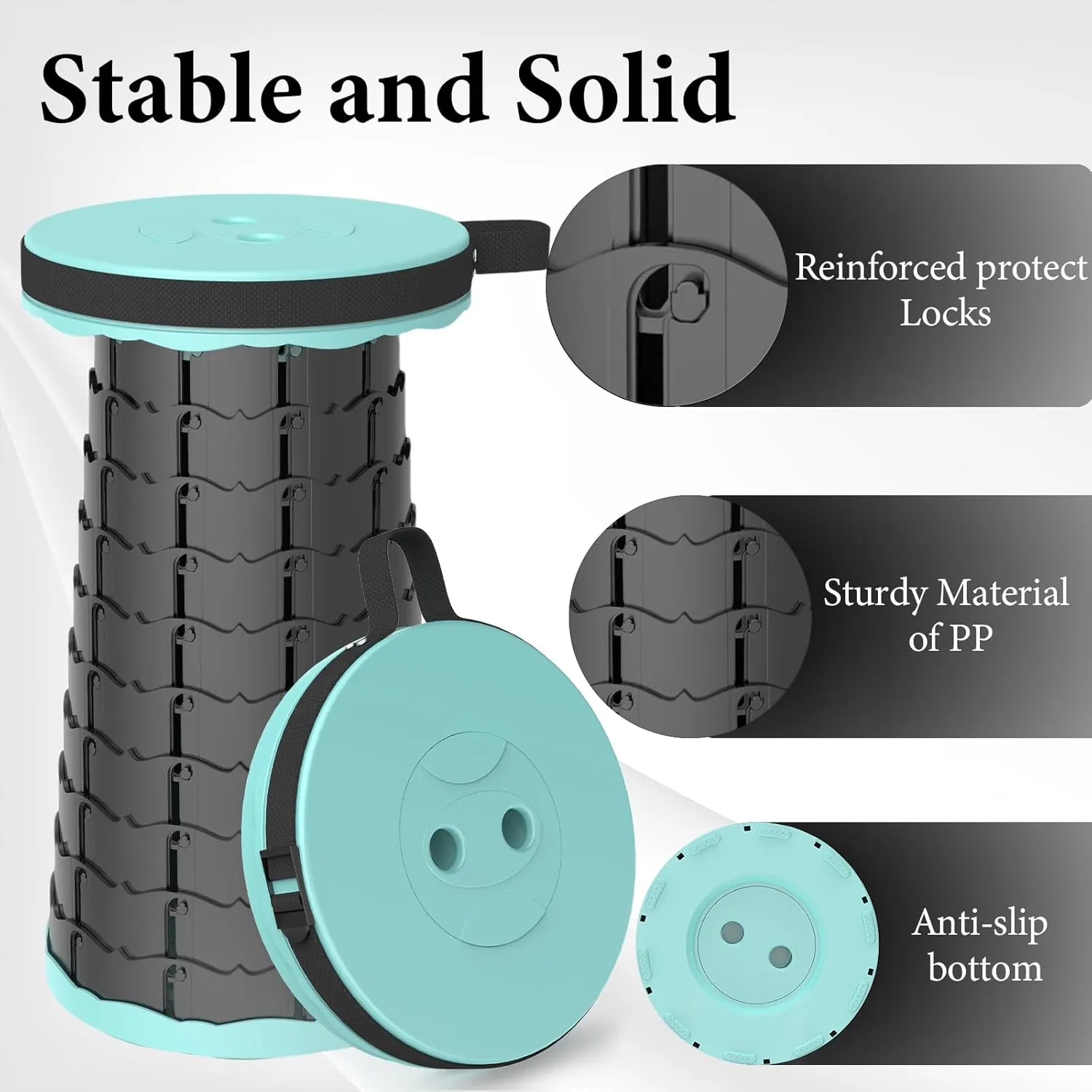 Upgraded Collapsible Stool, Lightweight Yet Sturdy with Load Capacity 400lbs, Portable Folding Telescoping Stool for Camping, Fishing, Hiking, BBQ