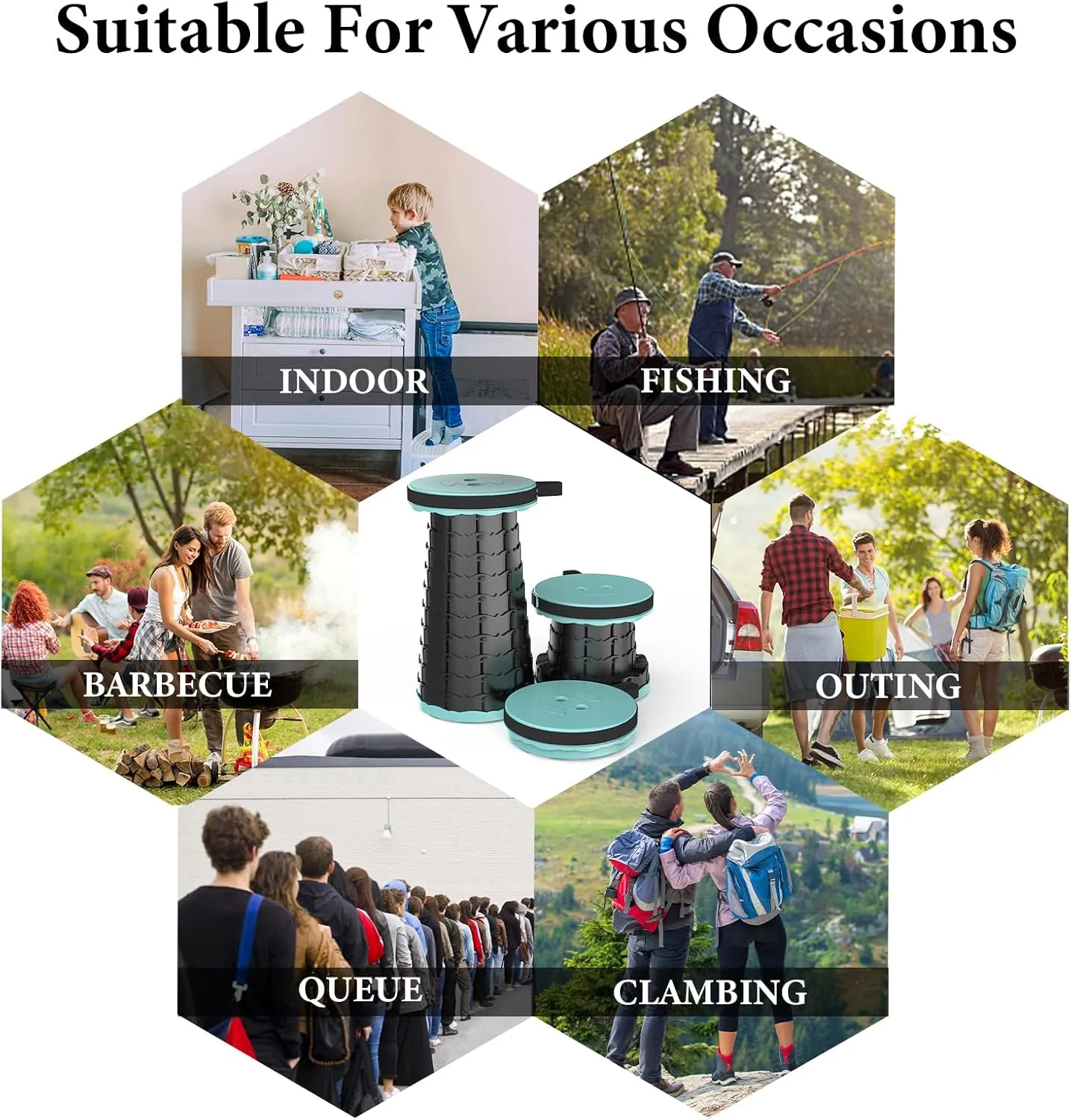 Upgraded Collapsible Stool, Lightweight Yet Sturdy with Load Capacity 400lbs, Portable Folding Telescoping Stool for Camping, Fishing, Hiking, BBQ