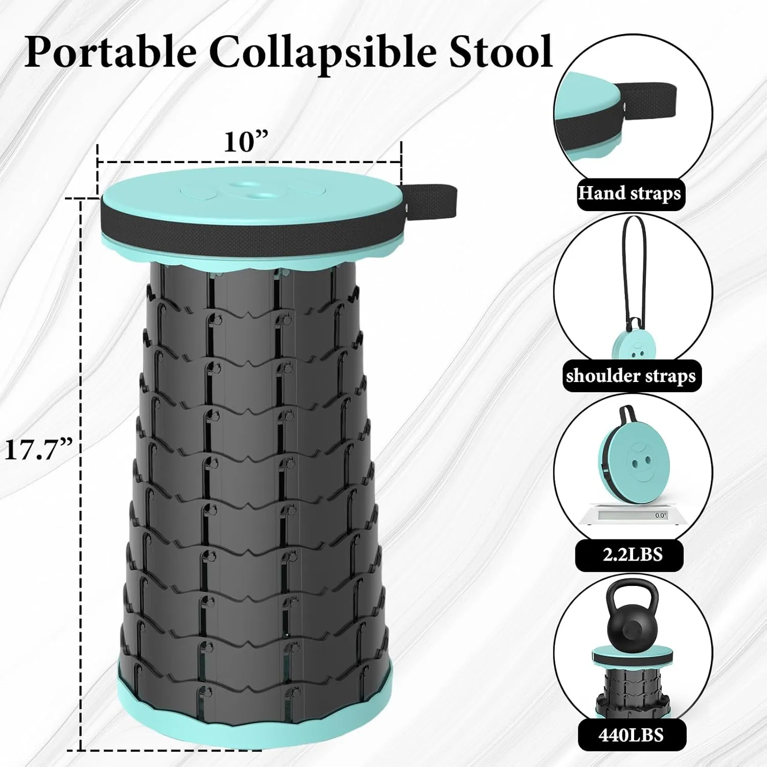 Upgraded Collapsible Stool, Lightweight Yet Sturdy with Load Capacity 400lbs, Portable Folding Telescoping Stool for Camping, Fishing, Hiking, BBQ