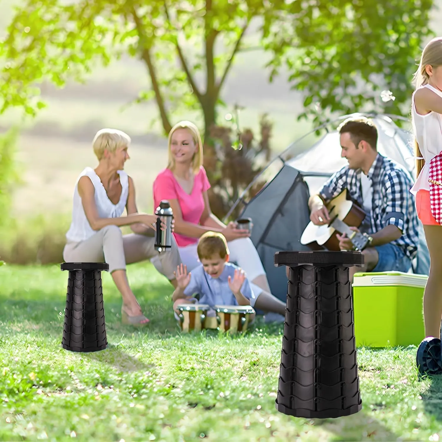 Upgraded Foldable Stool Thickened, Portable Collapsible Stool Retractable Stool for Fishing, Hiking Tours, BBQ, Parties, Outdoor Activities (Black) (2)