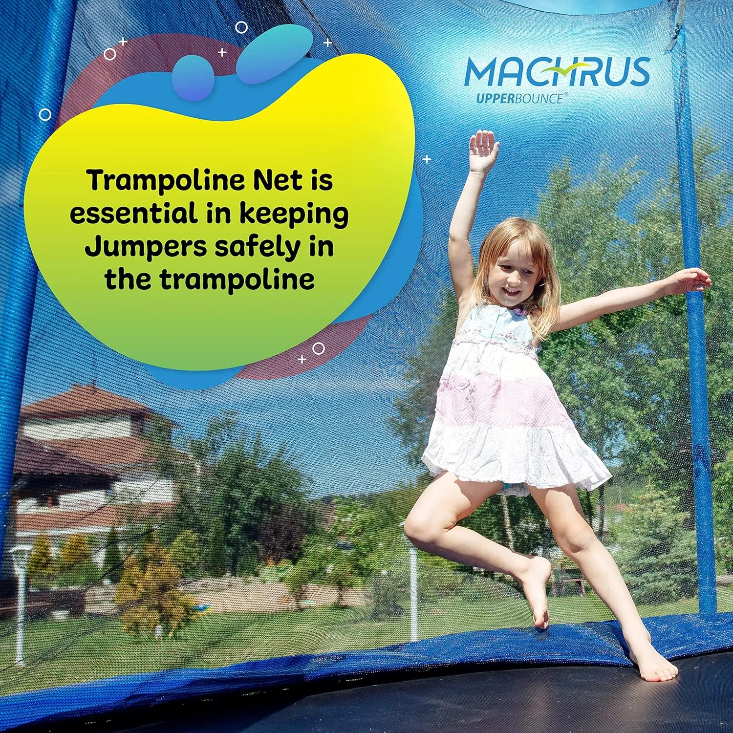 Upper Bounce Round Trampoline Safety Net – Round Trampolines Using Variant Straight Poles – Breathable Weather Resistant Trampoline Net Replacement, Installs Outside Frame