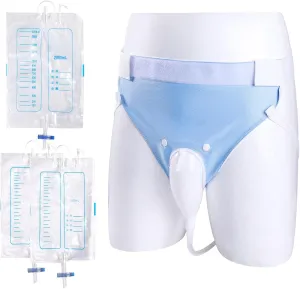 Urine Collection Bag Condom Catheters for Men Reusable Portable Wearable Urinary Drainage with (2000 ML*1 1000 ML*2) Urine Catheter Bag System (Blue-Elderly Men)