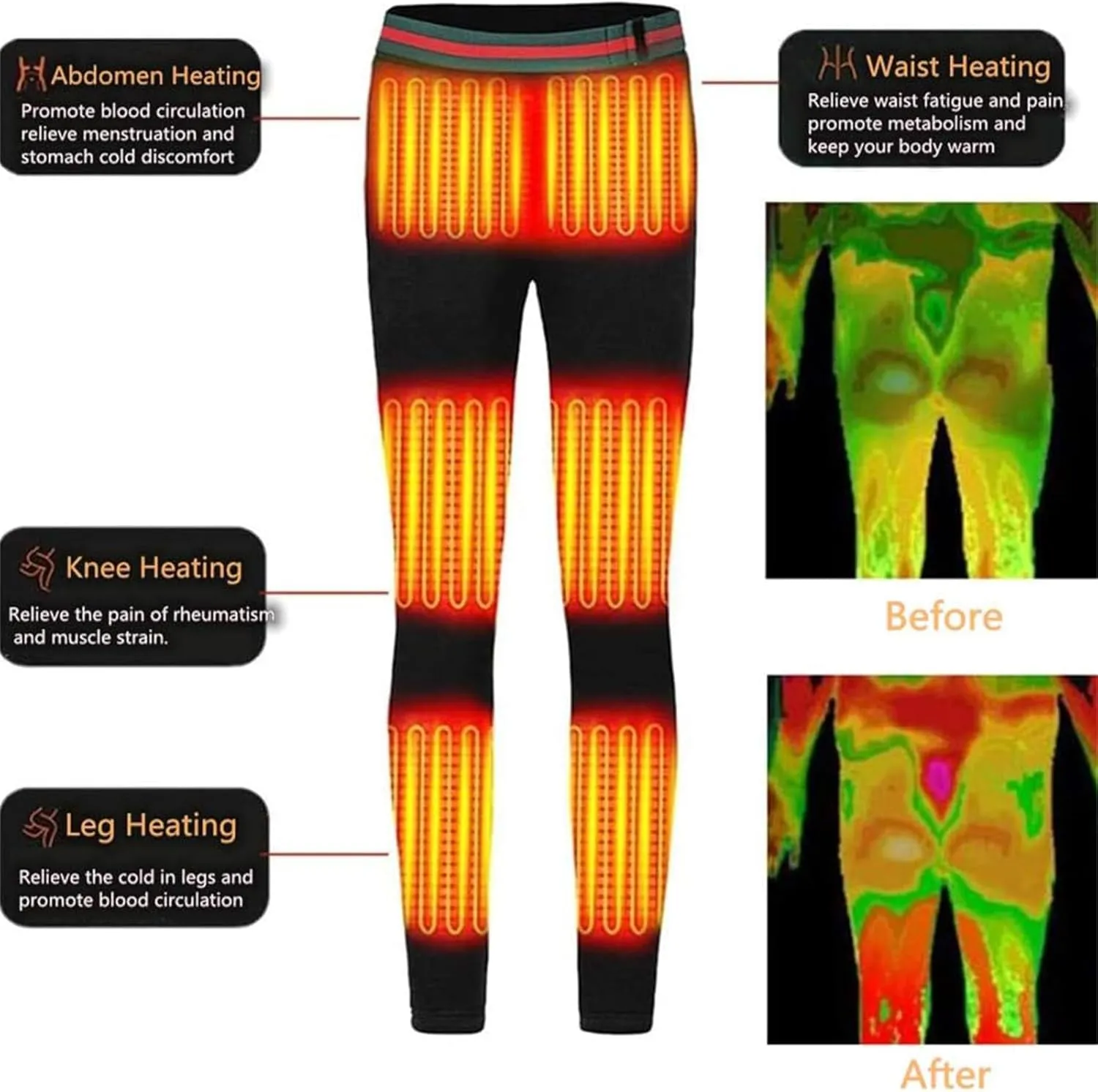 USB Heated Pants Carbon Fiber Electric Heating Trousers Slim Pants for Outdoor Camping, Fishing, Hiking, Commuting