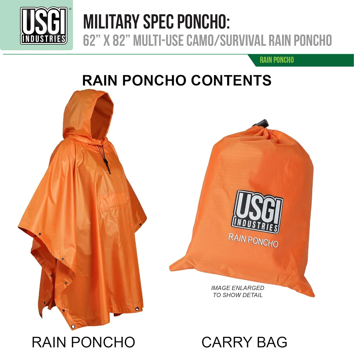 USGI Industries Military Style Poncho Multi Use Rip Stop Camouflage Rain Poncho