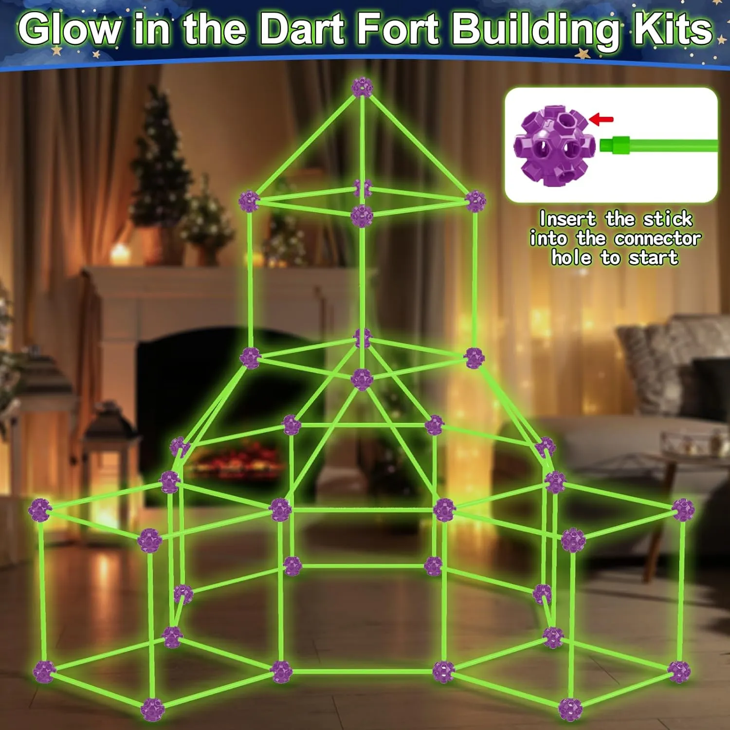 V-Opitos 140 Pack Glow in The Dart Fort Building Kits for Kids Age 4, 5, 6, 7, 8  Years Old, STEM Building Toys for DIY Castles, Tunnels, Ideal Christmas, Birthday Gifts for Boys & Girls