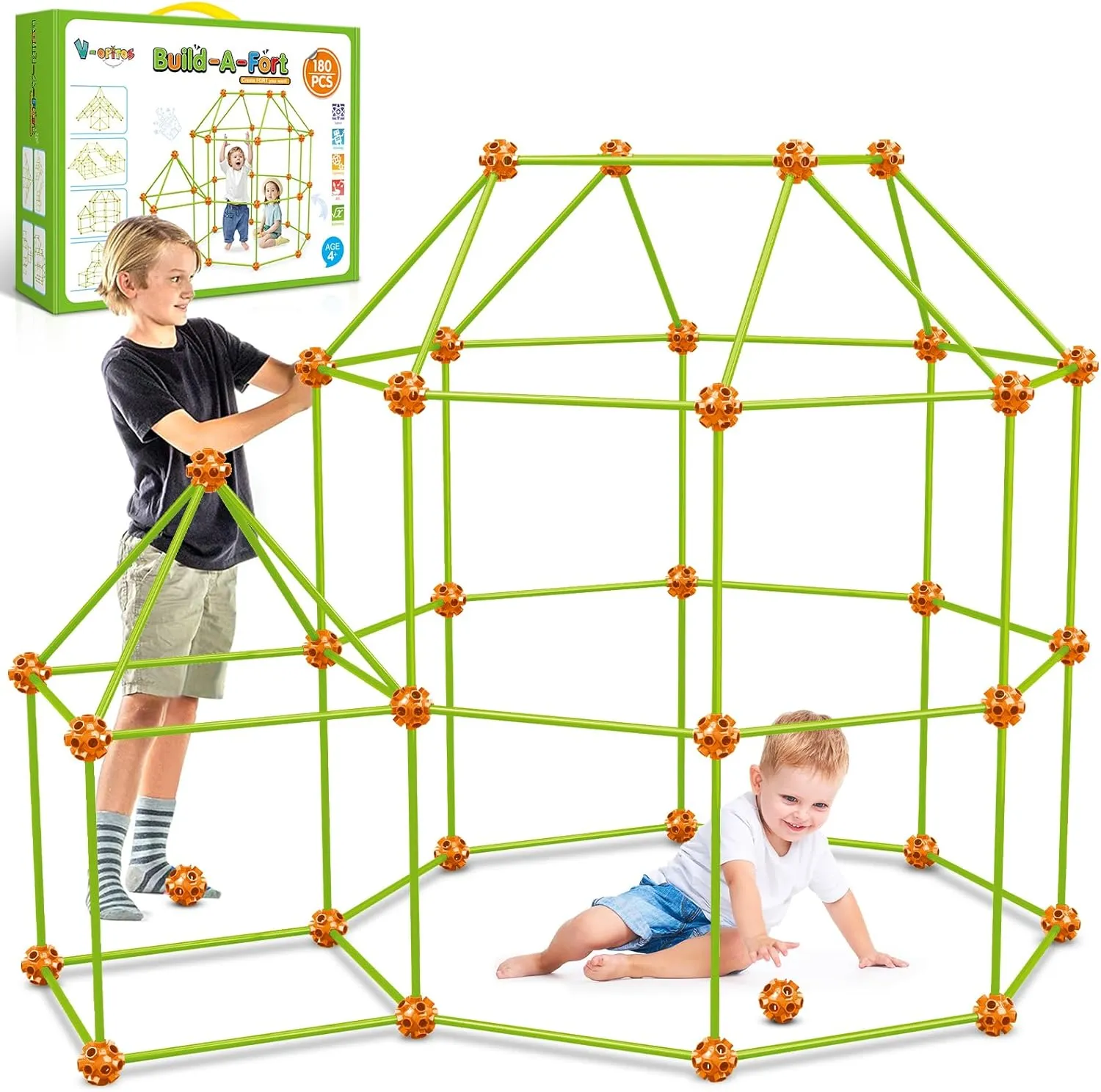 V-Opitos 180 Pack Fort Building Kits for Kids Age 4, 5, 6, 7, 8  Years Old, Creative Building Toys for DIY Castles, Tunnels, Play Tent, Ideal Christmas, Birthday Gifts for Boys & Girls