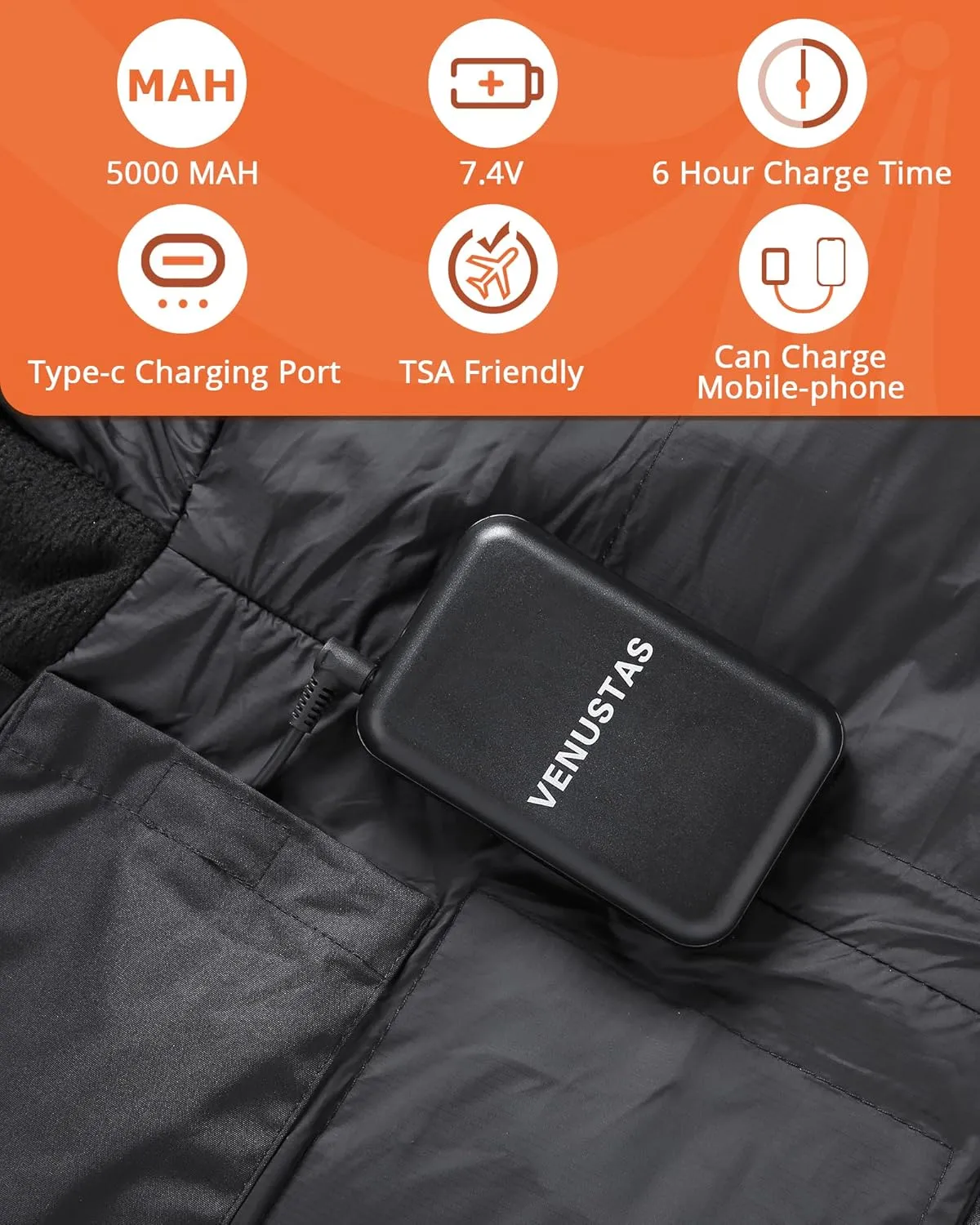 Venustas Men's Heated Down Jacket with Battery Pack, Electric Lightweight Packable Puffer Jacket, Heated Coat for Outdoors
