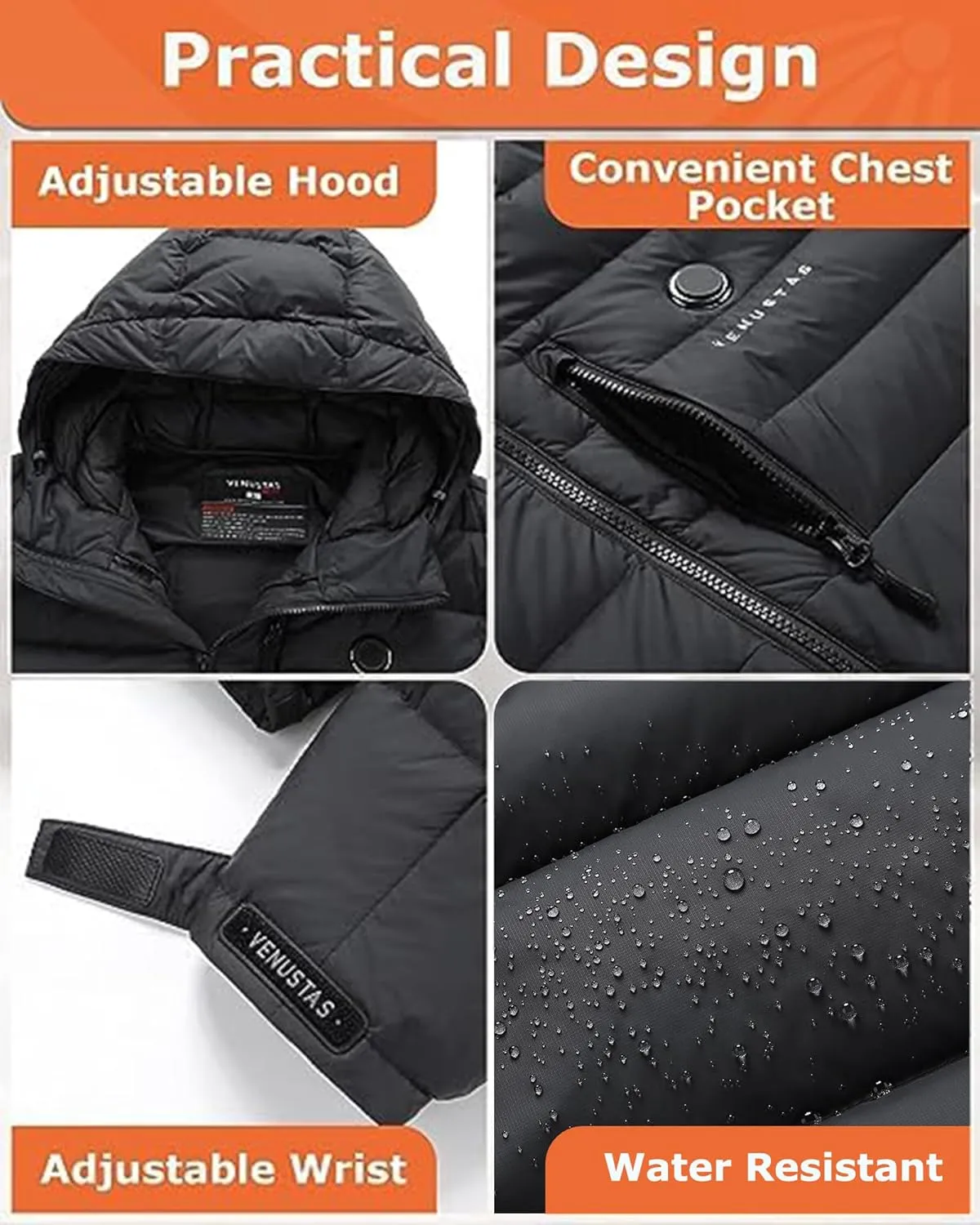 Venustas Men's Heated Down Jacket with Battery Pack, Electric Lightweight Packable Puffer Jacket, Heated Coat for Outdoors
