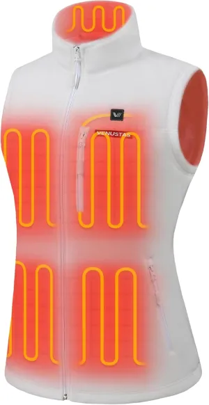 Venustas Women's Heated Fleece Vest with 6 Heating Zones, Ladies' Lightweight Recycled Fleece Electric Vest with Battery
