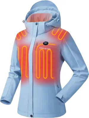 Venustas Women's Slim Fit Heated Jacket with Battery Pack, Windproof Electric Insulated Coat with Detachable Hood