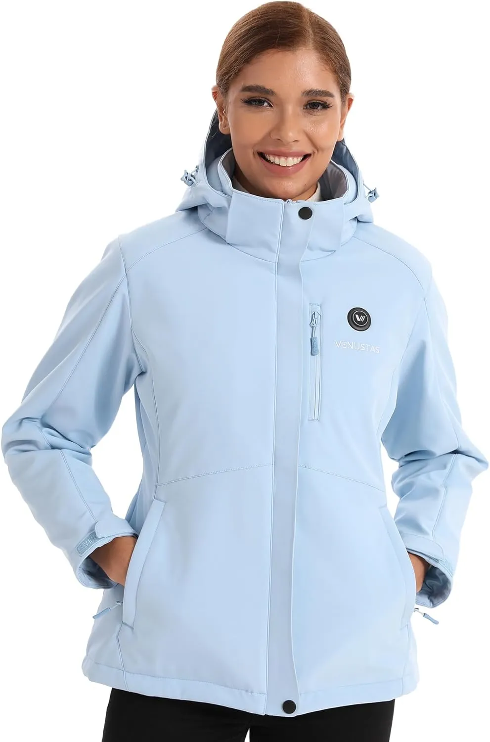 Venustas Women's Slim Fit Heated Jacket with Battery Pack, Windproof Electric Insulated Coat with Detachable Hood