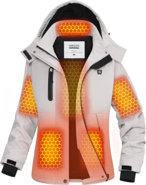 VERGOO Graphene Heated Waterproof Jackets for Women with Hood Included 18400mAh Battery Pack