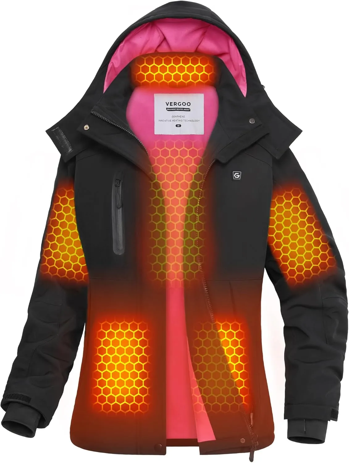 VERGOO Graphene Heated Waterproof Jackets for Women with Hood Included 18400mAh Battery Pack