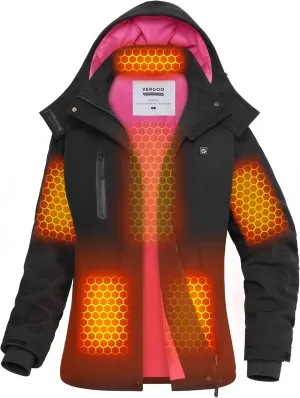 VERGOO Graphene Heated Waterproof Jackets for Women with Hood Included 18400mAh Battery Pack