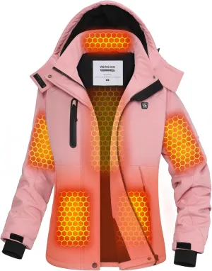 VERGOO Graphene Heated Waterproof Jackets for Women with Hood Included 18400mAh Battery Pack
