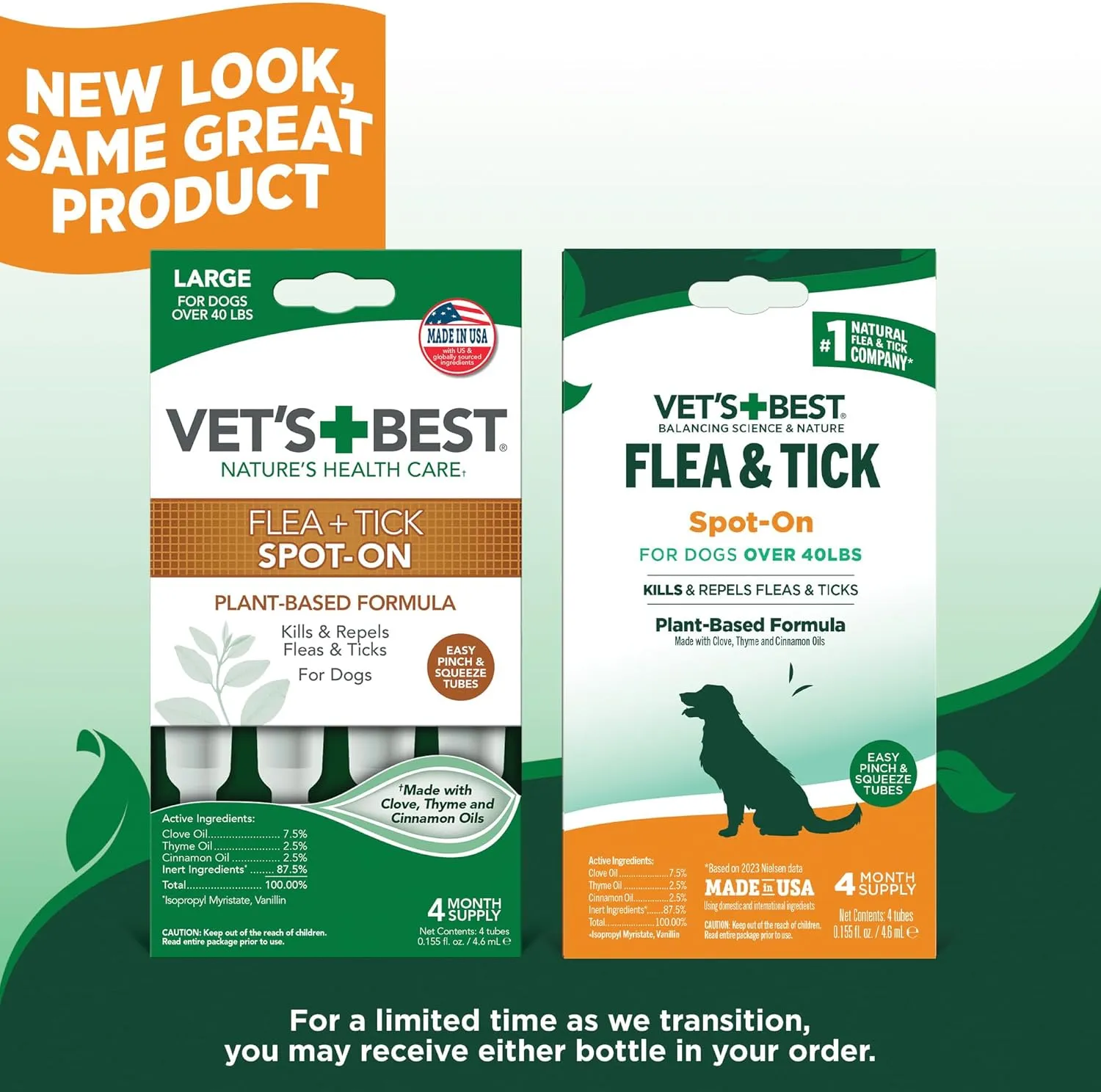 Vet's Best Flea and Tick Spot-on Drops, Topical Flea and Tick Prevention for Dogs - Plant-Based Formula - Certified Natural Oils - for Large Dogs - 4 Month Supply