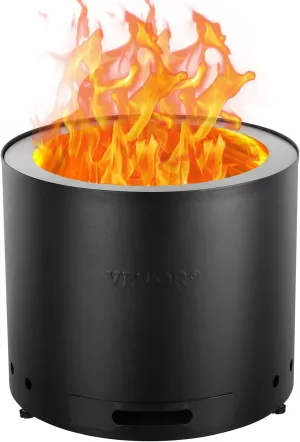 VEVOR 15 inch Smokeless Fire Pit Stove Bonfire, Wood Burning Fireplaces with Removable Ash Pan, SUS430 Stainless Steel Inner Portable Outdoor Firepit, Ideal for Outdoor Patio Camping High 12.6 inch