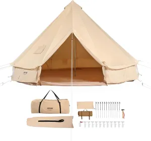 VEVOR 4 Season Canvas Bell Tent, 100 sq ft, 7 ft Peak Height, 6 Person, Free Standing, Zipper Closure, Compact Style, Camping & Hiking, Family Camping, Cold-Weather, Outdoor Activities