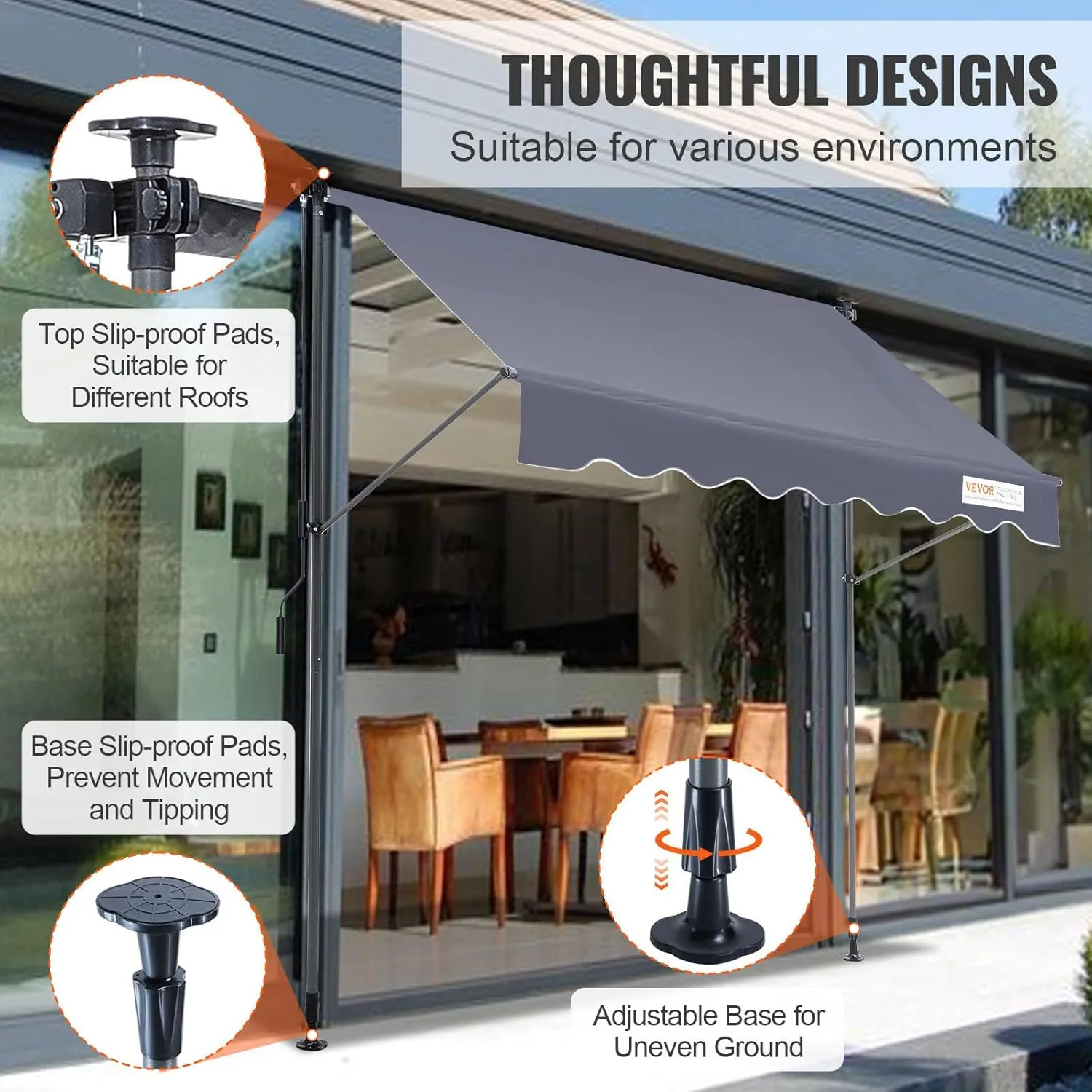 VEVOR Manual Retractable Awning, 78" Outdoor Retractable Patio Awning Sunshade Shelter, Adjustable Patio Door Window Awning Canopy with 39" Sun Shade Curtain for Backyard, Garden, Balcony
