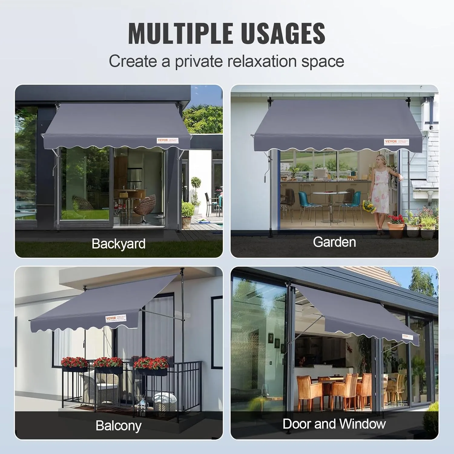 VEVOR Manual Retractable Awning, 78" Outdoor Retractable Patio Awning Sunshade Shelter, Adjustable Patio Door Window Awning Canopy with 39" Sun Shade Curtain for Backyard, Garden, Balcony