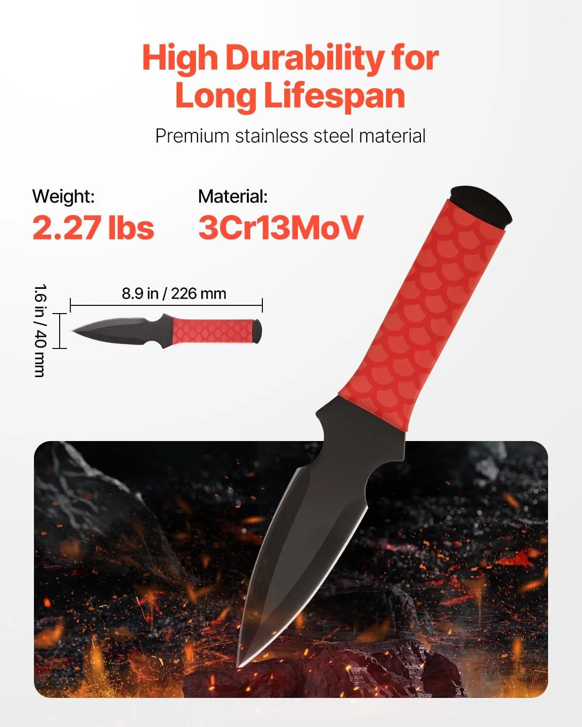 VEVOR Throwing Knives Set, 6 Pack, 8.9 inch Stainless Steel Well-balanced Knives with Protective Black Nylon Sheath, Ideal Companion for Throwing Products Axes, Sturdy for Recreation and Competition