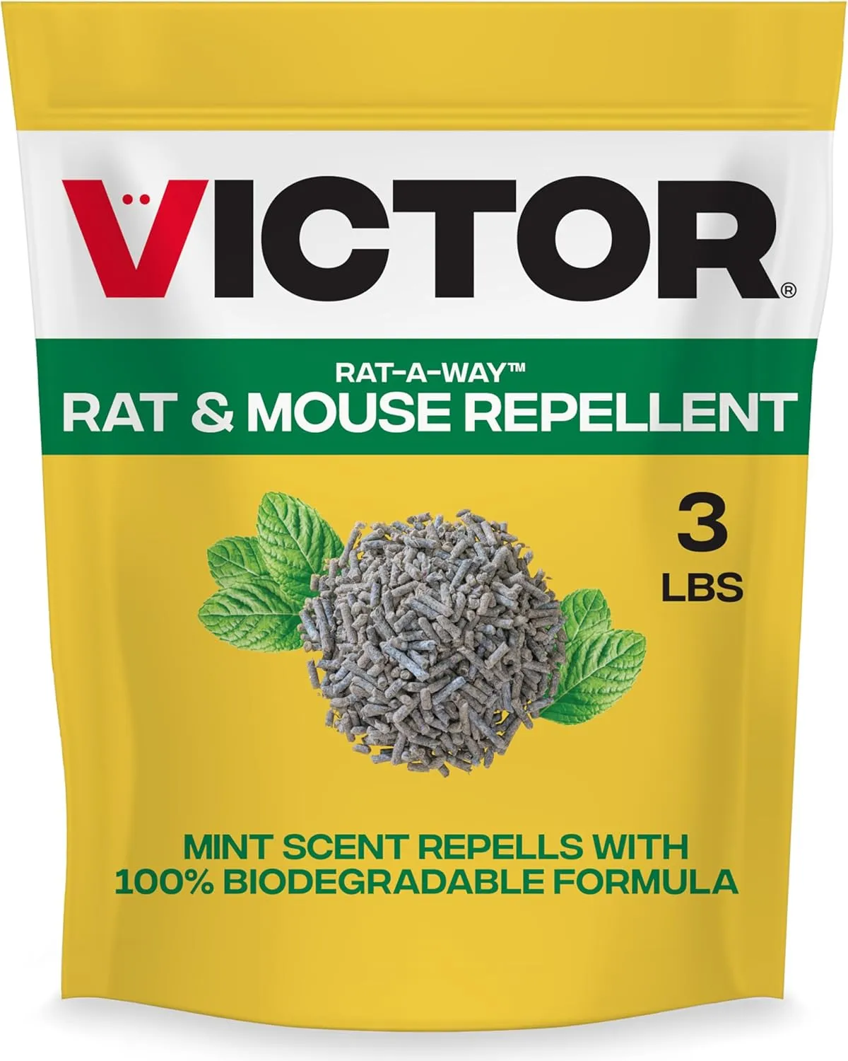 Victor Rat-A-Way Rat & Mouse Repellent Peppermint Oil Biodegradable Pellets Natural Rodent Repeller for Rats and Mice Indoor or Outdoor use 3lb M807