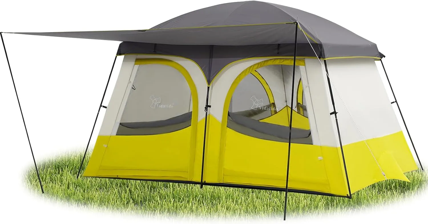 Vidalido Tents，3-4 Person Camping Tent with Extended Vestibule，Weather Resistant Family Tents with Breathable Mesh Windows，Easy Install Waterproof Outdoor Tent for Backpacking and Camping Hiking