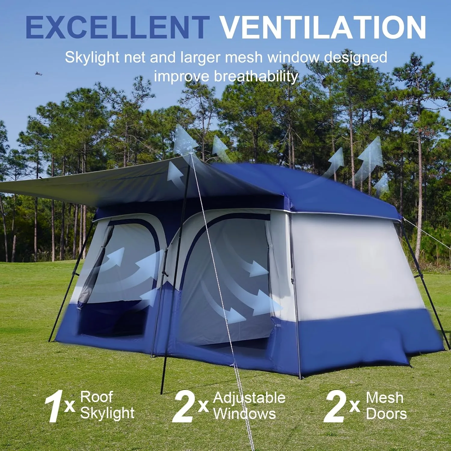 Vidalido Tents，3-4 Person Camping Tent with Extended Vestibule，Weather Resistant Family Tents with Breathable Mesh Windows，Easy Install Waterproof Outdoor Tent for Backpacking and Camping Hiking