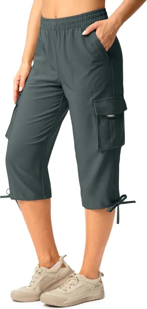 Viodia Cargo Capris for Women Lightweight Hiking Pants Stretch Elastic Waist Capri with Pockets for Summer Travel