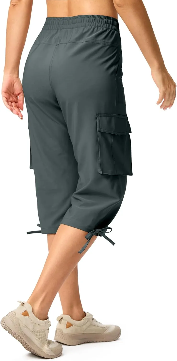 Viodia Cargo Capris for Women Lightweight Hiking Pants Stretch Elastic Waist Capri with Pockets for Summer Travel