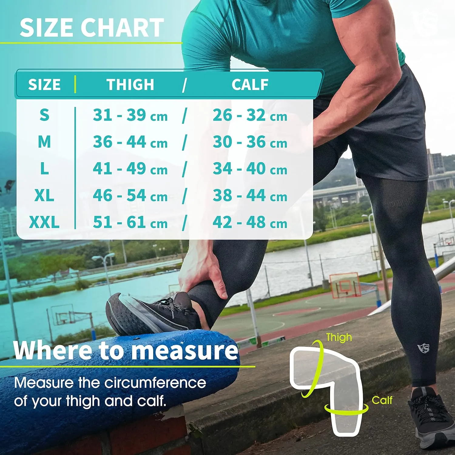 Vital Salveo Germanium Recovery Compression Sports Full Leg Sleeve Length Thigh Calf Long Knee Sleeve Support Tight Basketball Men Women Dark Grey(1 PC) Small