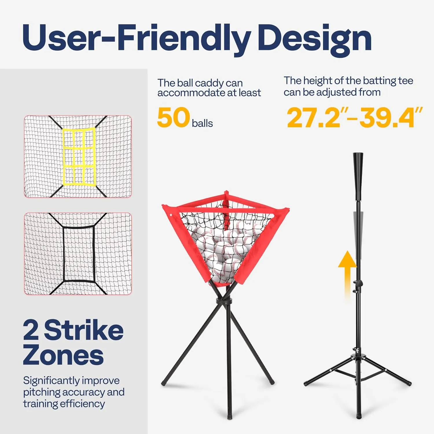 VIVOHOME Baseball Softball Hitting Net with Large Ball Collection System, 7 x 7 ft Baseball Batting Pitching Net with Tee, 2 Strike Zone, Carry Bag