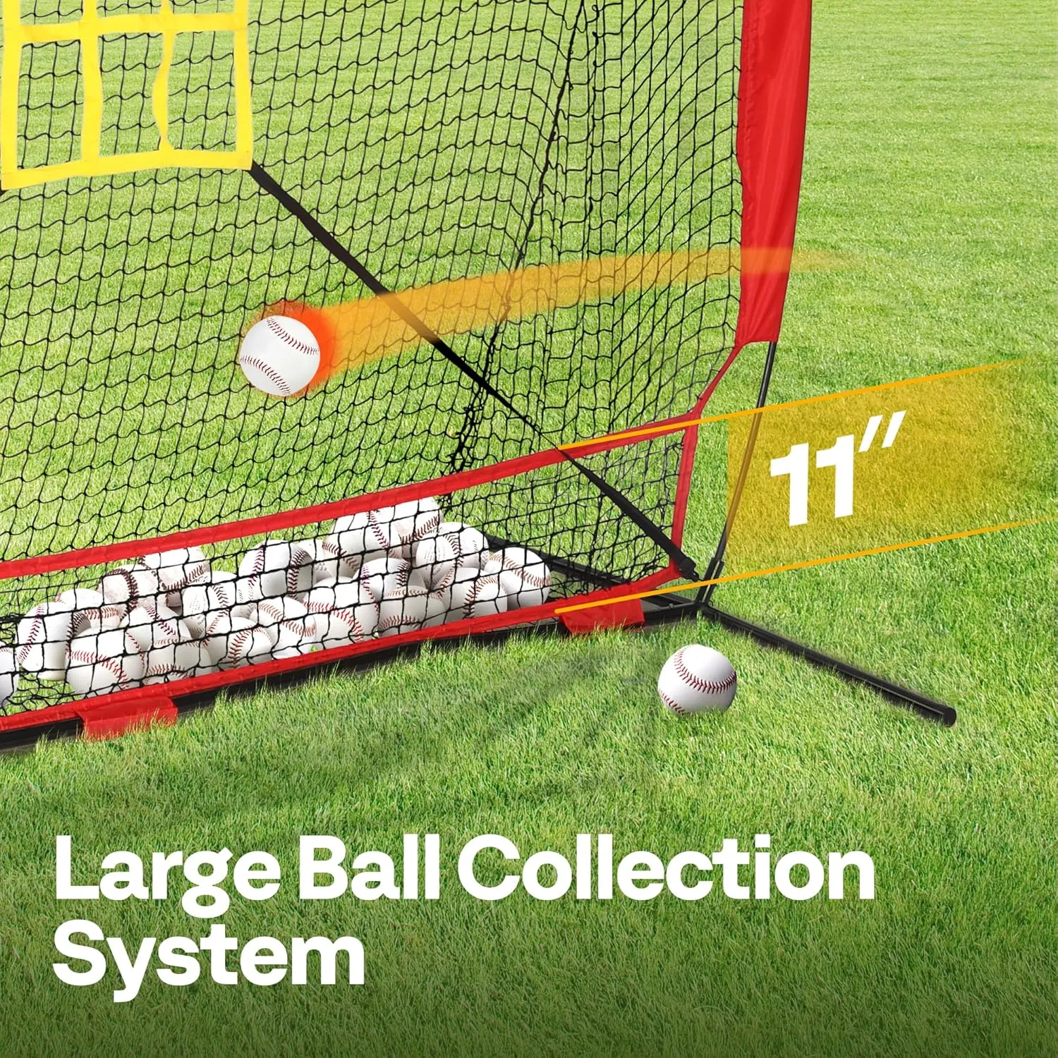 VIVOHOME Baseball Softball Hitting Net with Large Ball Collection System, 7 x 7 ft Baseball Batting Pitching Net with Tee, 2 Strike Zone, Carry Bag