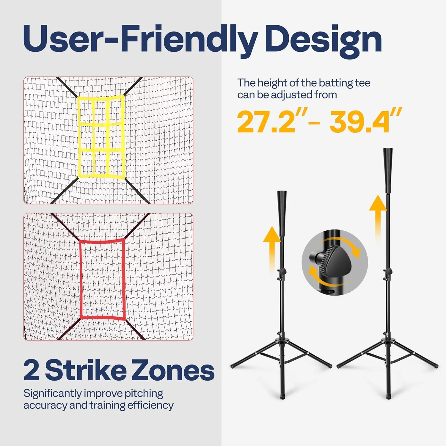 VIVOHOME Baseball Softball Hitting Net with Large Ball Collection System, 7 x 7 ft Baseball Batting Pitching Net with Tee, 2 Strike Zone, Carry Bag
